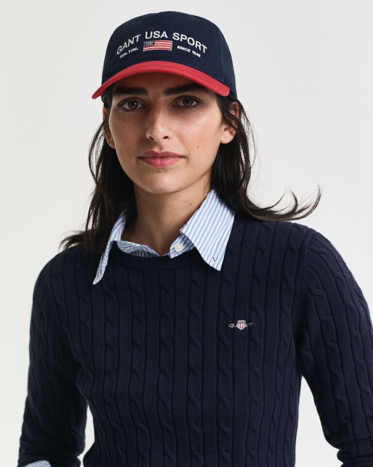 Gant Jersey de cuello redondo y punto de ochos en algodón elástico Rebajas de fábrica