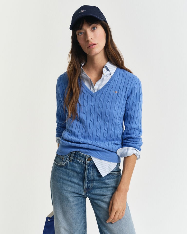 Gant Jersey de punto de ochos con cuello de pico en algodón elástico