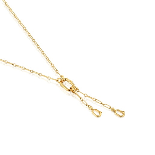 Tous Collar corto con baño de oro 18 kt sobre plata con doble detalle colgante y anilla Hold Oval Ofertas especiales