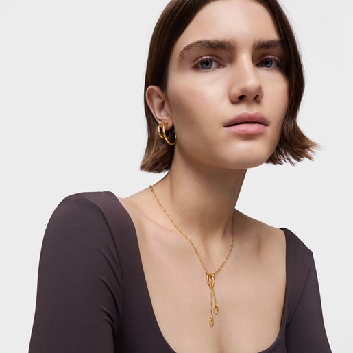 Tous Collar corto con baño de oro 18 kt sobre plata con doble detalle colgante y anilla Hold Oval Ofertas especiales