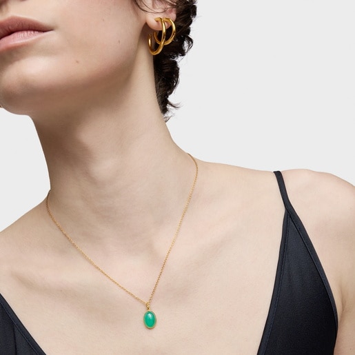 Tous Colgante pequeño con baño de oro 18 kt sobre plata y calcedonia verde Medallions Precio ultrabajo