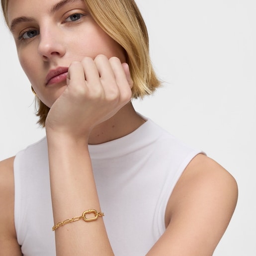 Tous Pulsera cadena con baño de oro 18 kt sobre plata y anilla Hold Oval Devoluciones gratuitas