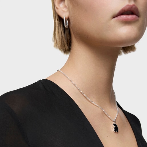 Tous Colgante pequeño de plata y motivo oso en ónix Icon Color Descuento
