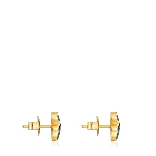 Tous Pendientes oso con baño de oro 18 kt sobre plata y ónix 10 mm Icon Color