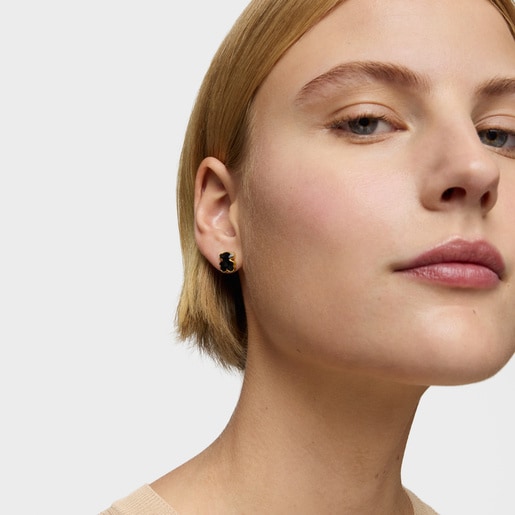 Tous Pendientes oso con baño de oro 18 kt sobre plata y ónix 10 mm Icon Color Tienda