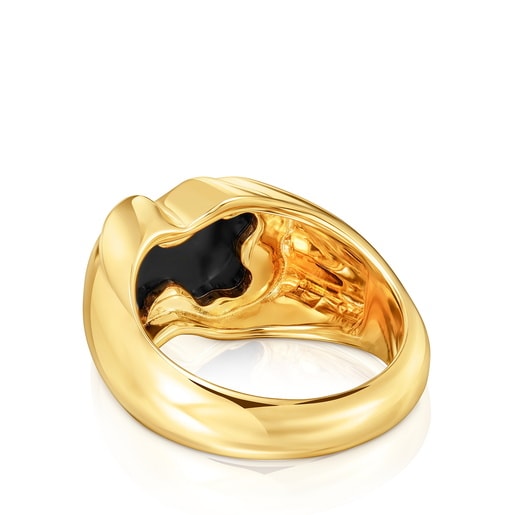 Tous Anillo mediano con baño de oro 18 kt sobre plata y motivo oso en ónix Icon Color Mejor oferta