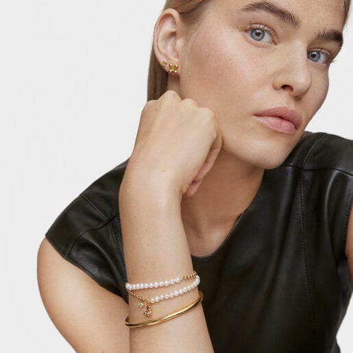 Tous Pulsera cadena oso con baño de oro sobre plata perlas cultivadas y peridoto Bold Bear Últimos 2 días