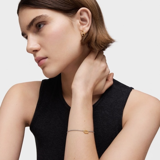 Tous Pulsera cadena de acero y anilla de oro Hold Oval Los más vendidos