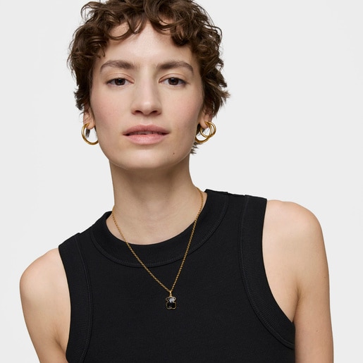Tous Colgante pequeño con baño de oro 18 kt sobre plata y motivo oso en ónix Icon Color Descuento