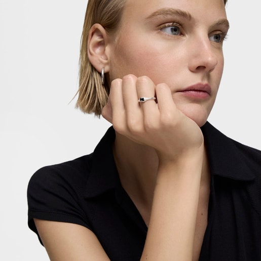 Tous Anillo pequeño de plata y motivo oso en ónix Icon Color Tienda