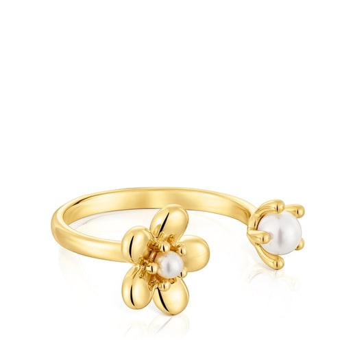 Tous Anillo abierto de oro y perla cultivada Daisy