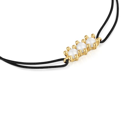 Tous Pulsera de oro perlas cultivadas y nylon negro Daisy Promoción trimestral