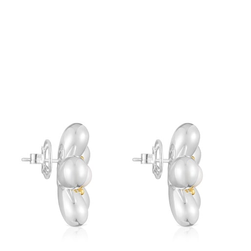Tous Pendientes flor bicolor y perlas cultivadas 27 mm Daisy