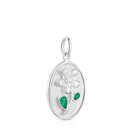Tous Colgante medalla de plata y calcedonia verde Daisy