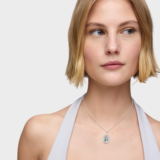 Tous Colgante medalla de plata y calcedonia verde Daisy Tienda de fábrica