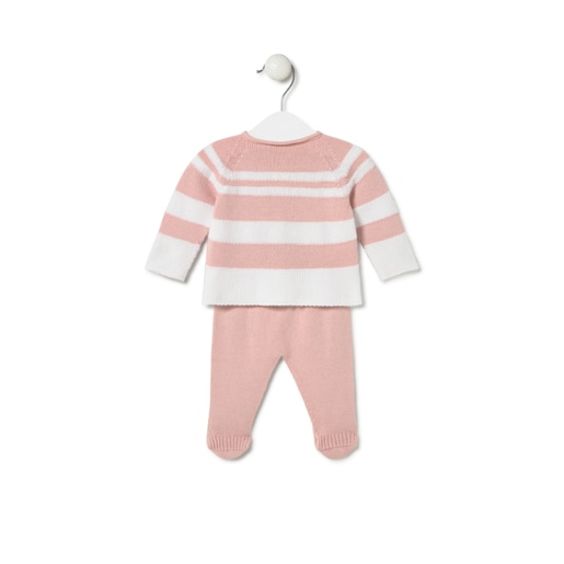 Tous Conjunto de punto de bebé Tricot a rayas rosa