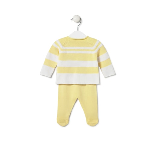 Tous Conjunto de punto de bebé Tricot a rayas amarillo
