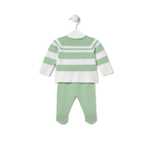 Tous Conjunto de punto de bebé Tricot a rayas verde
