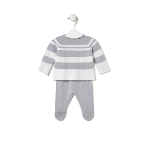 Tous Conjunto de punto de bebé Tricot a rayas gris