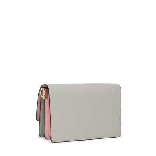 Tous Bandolera mediana gris y rosa Audree Saffiano