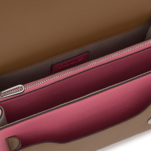 Tous Bandolera mediana rosa y tierra Audree Saffiano Grandes descuentos