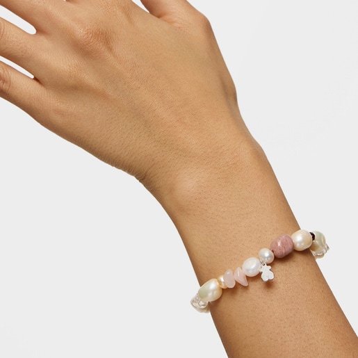 Tous Pulsera de plata con perlas granate rodonita y cuarzo TOUS Pearls Liquidación